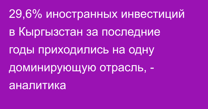 29,6% иностранных инвестиций в Кыргызстан за последние годы приходились на одну доминирующую отрасль, - аналитика