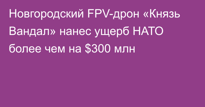 Новгородский FPV-дрон «Князь Вандал» нанес ущерб НАТО более чем на $300 млн