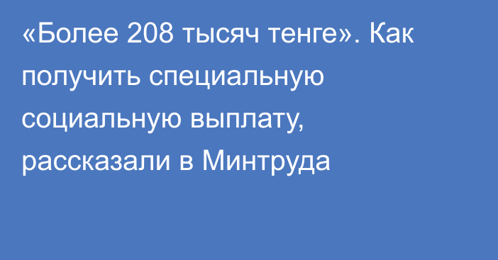 «Более 208 тысяч тенге». Как получить специальную социальную выплату, рассказали в Минтруда