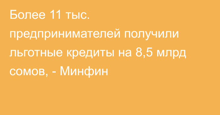 Более 11 тыс. предпринимателей получили льготные кредиты на 8,5 млрд сомов, - Минфин