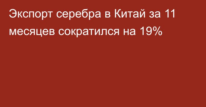 Экспорт серебра в Китай за 11 месяцев сократился на 19% 