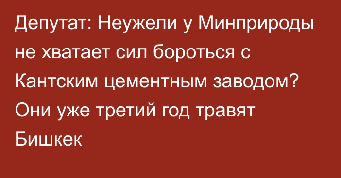 Депутат: Неужели у Минприроды не хватает сил бороться с Кантским цементным заводом? Они уже третий год травят Бишкек