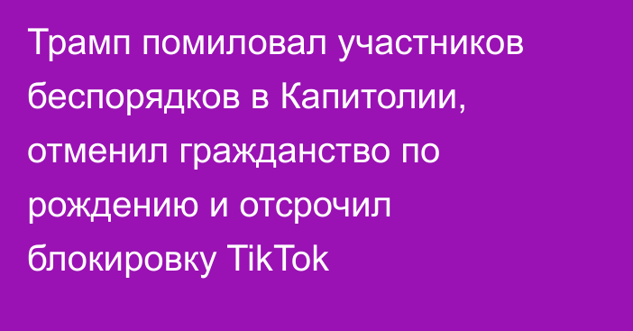 Трамп помиловал участников беспорядков в Капитолии, отменил гражданство по рождению и отсрочил блокировку TikTok