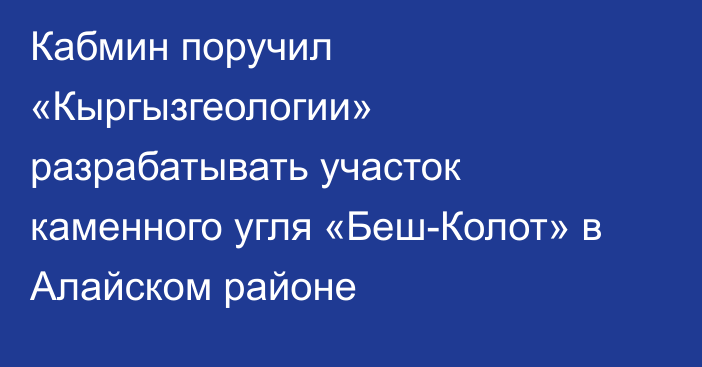 Кабмин поручил «Кыргызгеологии» разрабатывать участок каменного угля «Беш-Колот» в Алайском районе