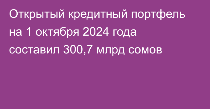 Открытый кредитный портфель на 1 октября 2024 года составил 300,7 млрд сомов