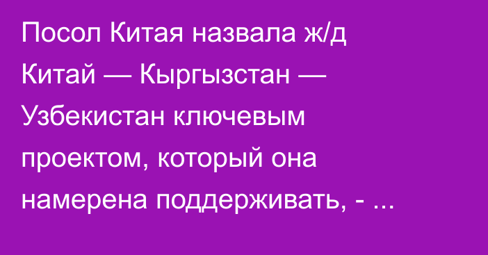 Посол Китая назвала ж/д Китай — Кыргызстан — Узбекистан ключевым проектом, который она намерена поддерживать, - пресс-служба президента