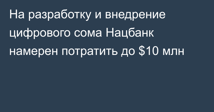 На разработку и внедрение цифрового сома Нацбанк намерен потратить до $10 млн