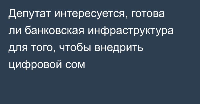 Депутат интересуется, готова ли банковская инфраструктура для того, чтобы внедрить цифровой сом