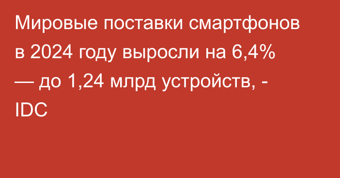 Мировые поставки смартфонов в 2024 году выросли на 6,4% — до 1,24 млрд устройств, - IDС