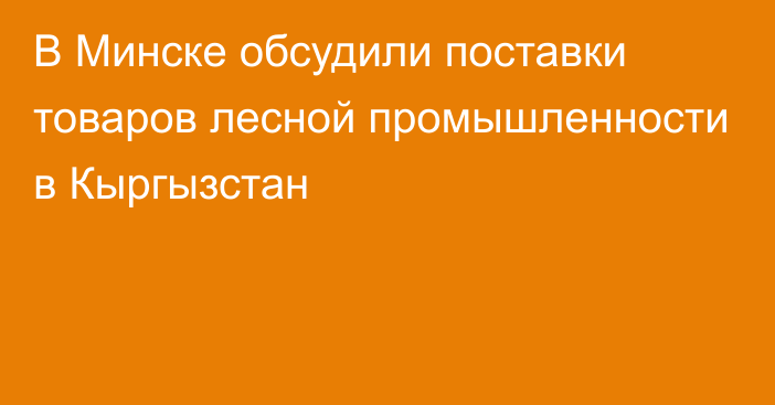 В Минске обсудили поставки товаров лесной промышленности в Кыргызстан