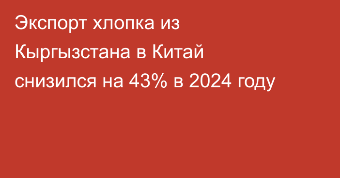 Экспорт хлопка из Кыргызстана в Китай снизился на 43% в 2024 году