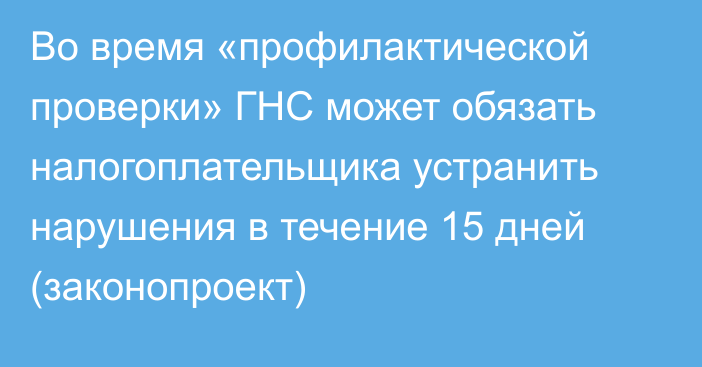 Во время «профилактической проверки» ГНС может обязать налогоплательщика устранить нарушения в течение 15 дней (законопроект)