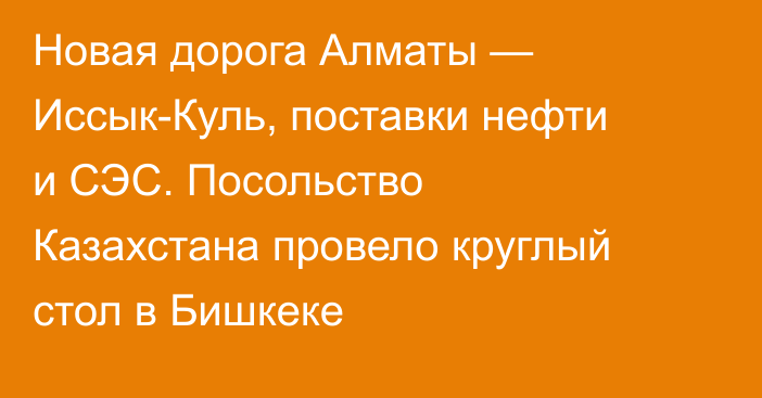 Новая дорога Алматы — Иссык-Куль, поставки нефти и СЭС. Посольство Казахстана провело круглый стол в Бишкеке