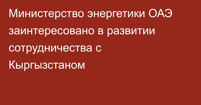 Министерство энергетики ОАЭ заинтересовано в развитии сотрудничества с Кыргызстаном