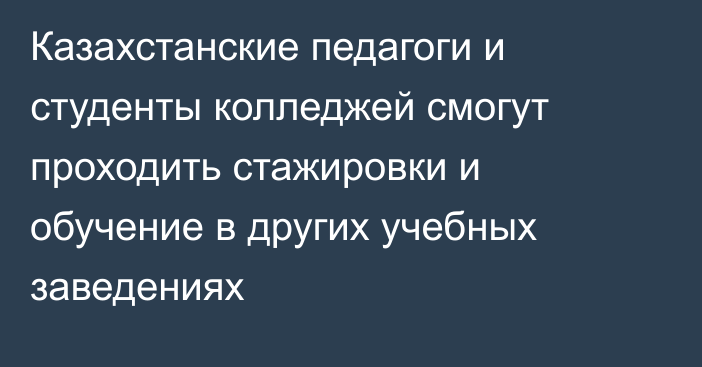 Казахстанские педагоги и студенты колледжей смогут проходить стажировки и обучение в других учебных заведениях